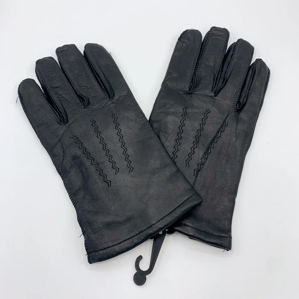 Fownes Black Leather Cashmere Blend Lined Gloves